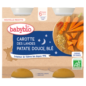 Babybio Carotte Patate Douce Blé 2x200g 6m+