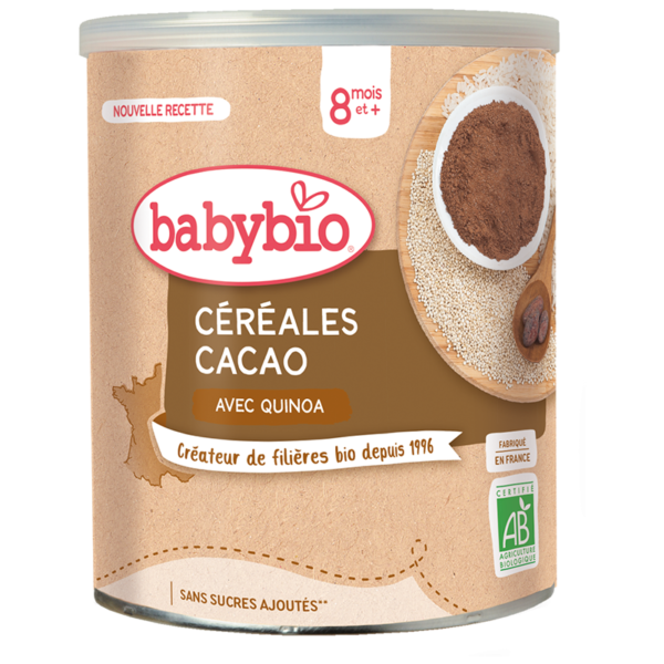 BabyBio Céréales Cacao avec QUINOA, 👶 dès 8 mois.